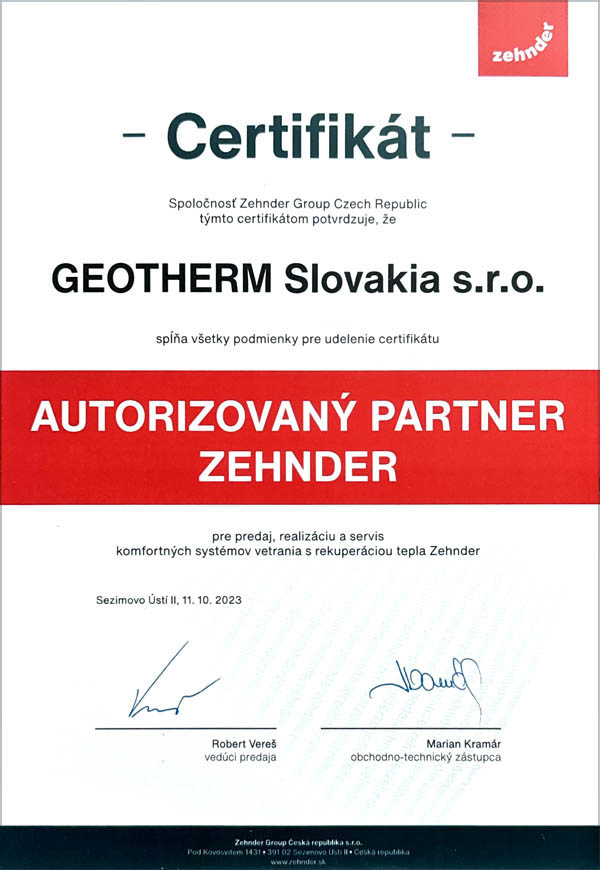 Geotherm autorizovaný partner Zehnder Geotherm autorizovaný partner Zehnder