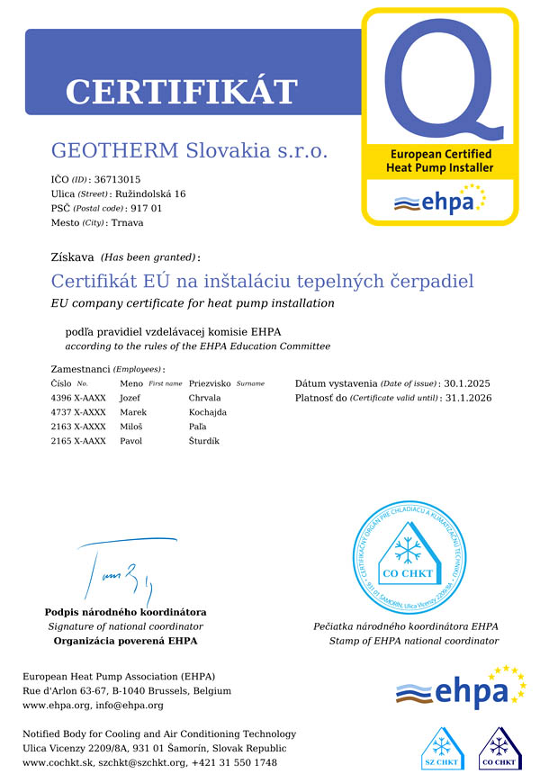 Tepelné čerpadlá certifikát Tepelné čerpadlá certifikát